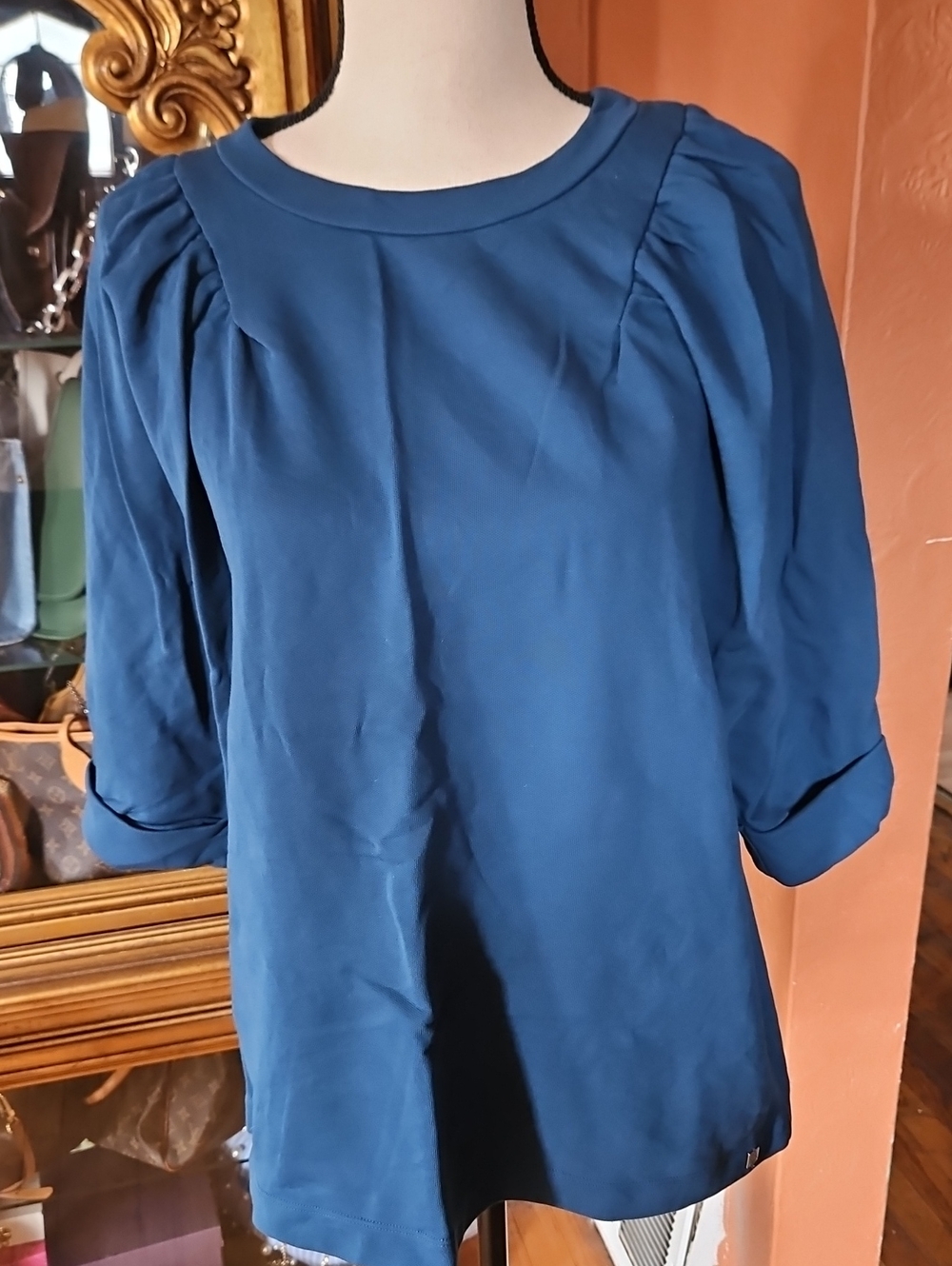 Women's Teal Blue Batwing-Sleeve Sweatshirt